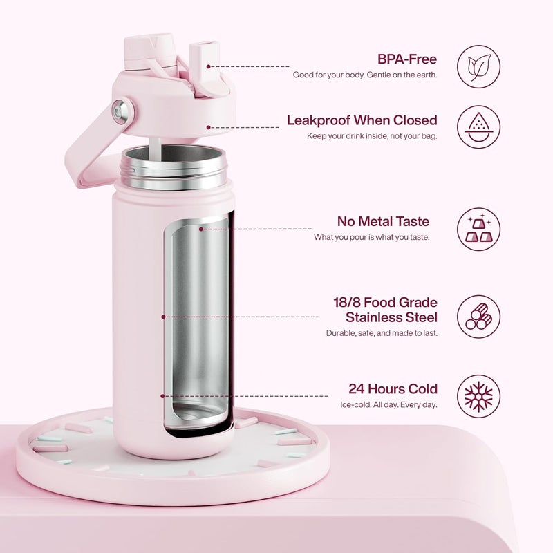 ENCOOL Insulated Water Bottle with Straw Stainless Steel Water Bottle, Leak-Proof, BPA-Free, Double Wall Vacuum Keeps Cold for 24 Hours for Sports, Travel, School (18 oz, Cotton Candy) - Image 5